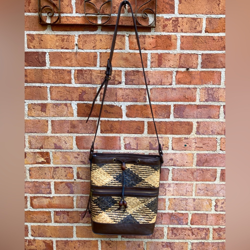 The Sak rattan woven crossbody purse diamond check